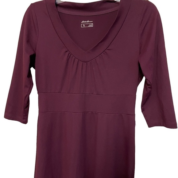 Eddie Bauer Travex Dress Purple Knit Flare V Neck 3/4 Sleeve Size S - Picture 3 of 10